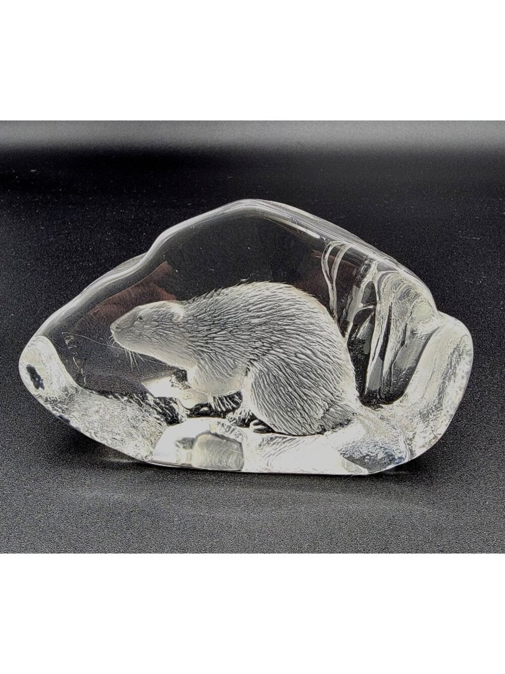 Mats Jonasson Crystal Beaver Paperweight Signed 3593